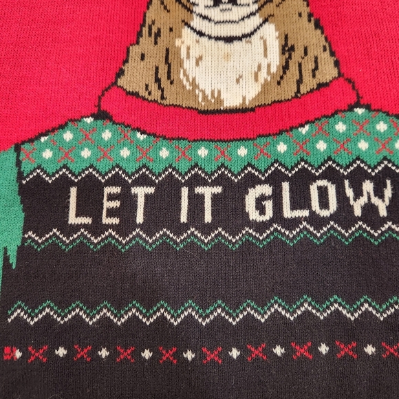 Ugly Christmas Sweater Let It Glow Reindeer Sweater Men's Large Red Green Black - Picture 4 of 13